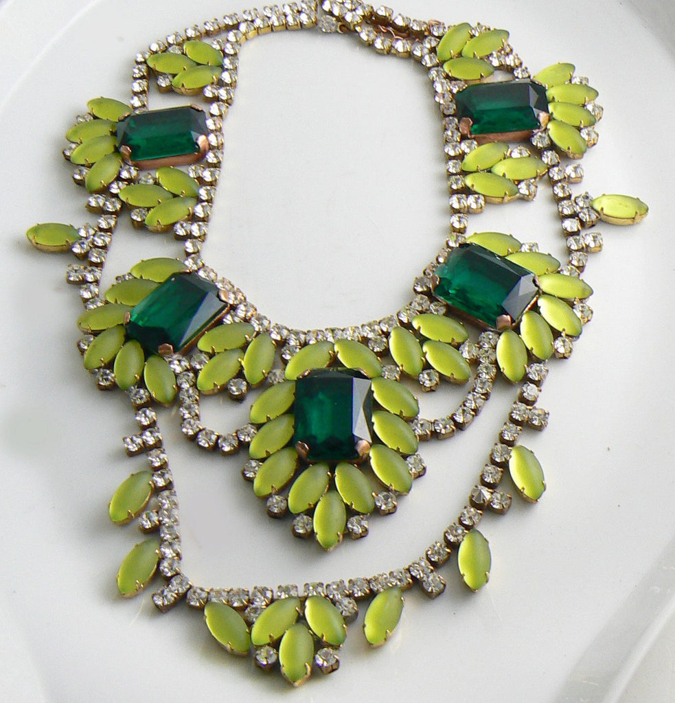 Husar D Czech Glass Jonquil Emerald Statement Necklace - Vintage Lane Jewelry