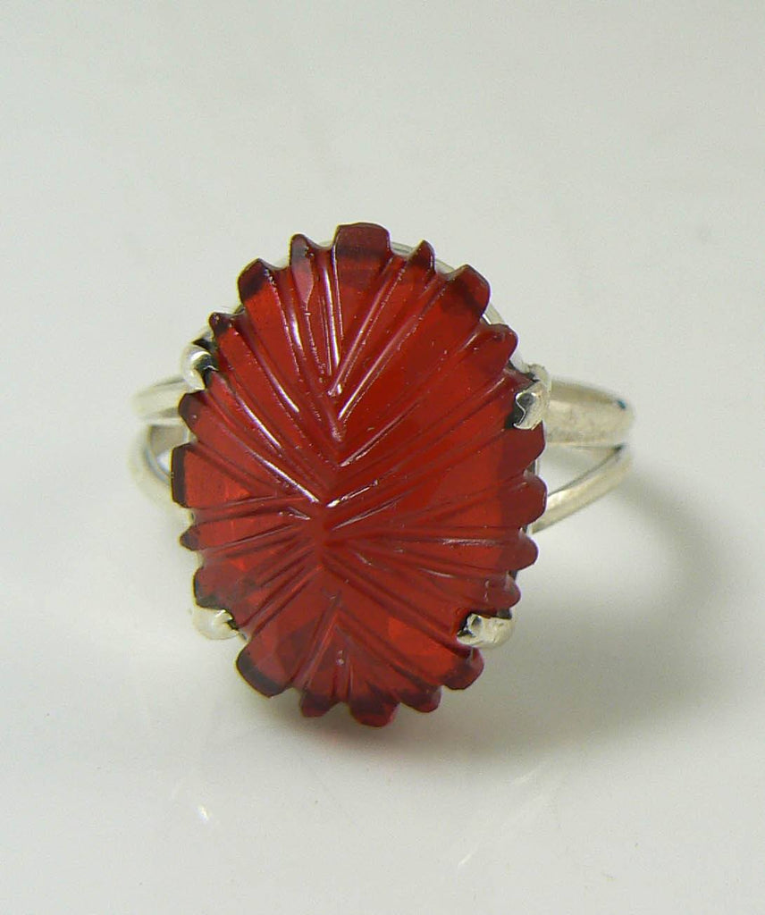 Hand Carved Garnet Sterling Silver Ring, Size 7.5 - Vintage Lane Jewelry