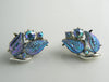 Coro Iridescent Blue Glass Leaves AB Rhinestone Bracelet Clip Earring Set - Vintage Lane Jewelry