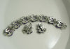 Coro Iridescent Blue Glass Leaves AB Rhinestone Bracelet Clip Earring Set - Vintage Lane Jewelry