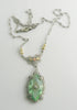 Vintage Green Camphor Glass Filigree Crystal Necklace, Paper clip chain - Vintage Lane Jewelry