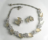 Lisner Molded Glass Leaves Rhinestone Necklace and Clip Earring Set - Vintage Lane Jewelry
