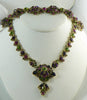 Hollycraft Purple and Green Rhinestone Necklace and Bracelet Set - Vintage Lane Jewelry