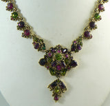 Hollycraft Purple and Green Rhinestone Necklace and Bracelet Set - Vintage Lane Jewelry