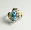 Sterling Silver Renaissance Revival Poison Ring with Genuine Blue Topaz, Pill Box Ring - Vintage Lane Jewelry