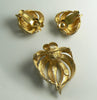 Hattie Carnegie Coneflower Brushed Gold Tone Rhinestone Demi Parure, Clip Earrings - Vintage Lane Jewelry