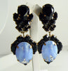 Black and Robins Eggs Blue Givre Czech Glass Clip Earrings - Vintage Lane Jewelry