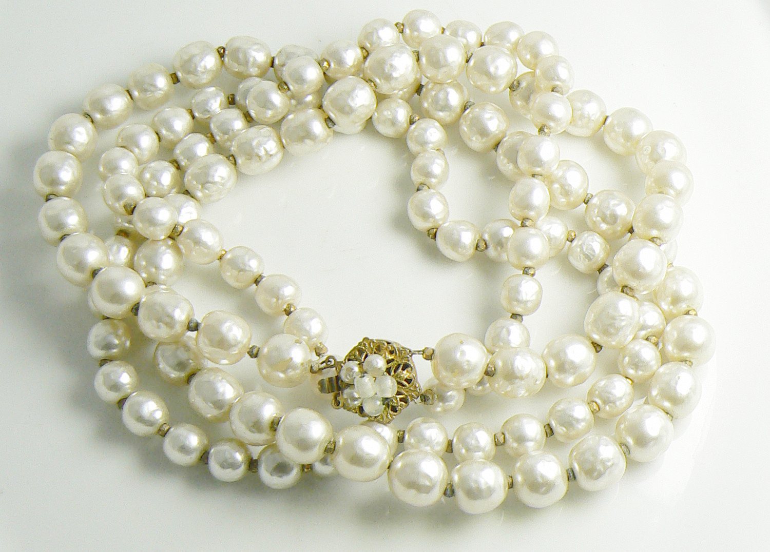 Miriam Haskell Double Strand Graduated Baroque Pearl Necklace