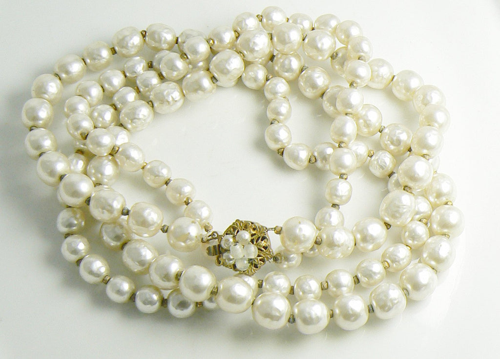 Miriam Haskell Double Strand Graduated Baroque Pearl Necklace - Vintage Lane Jewelry