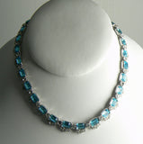 Signed Bogoff Sky Blue Emerald Cut Rhinestone Choker Necklace and Bracelet - Vintage Lane Jewelry