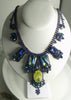 Czech Husar D Vaseline Uranium Glass Blue Dragons Eye Statement Necklace - Vintage Lane Jewelry