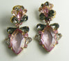 Czech Glass Pink Gray Bow Glass Clip Earrings - Vintage Lane Jewelry