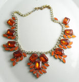 Fiery Orange Czech Glass Rhinestone Necklace - Vintage Lane Jewelry