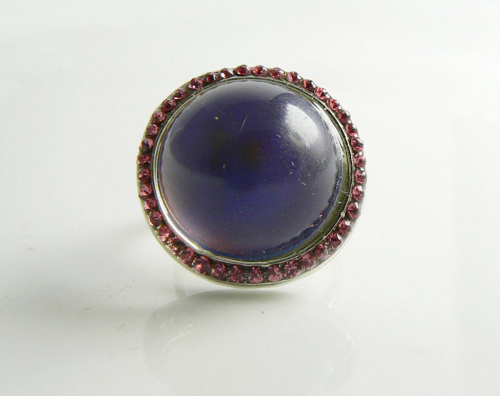 Mood Ring Pink Rhinestones, Large Round Stone - Vintage Lane Jewelry