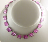 Vintage Art Deco Czech Tourmaline Pink Vauxhall Step Glass Necklace, Chevron Cut Crystal Choker - Vintage Lane Jewelry