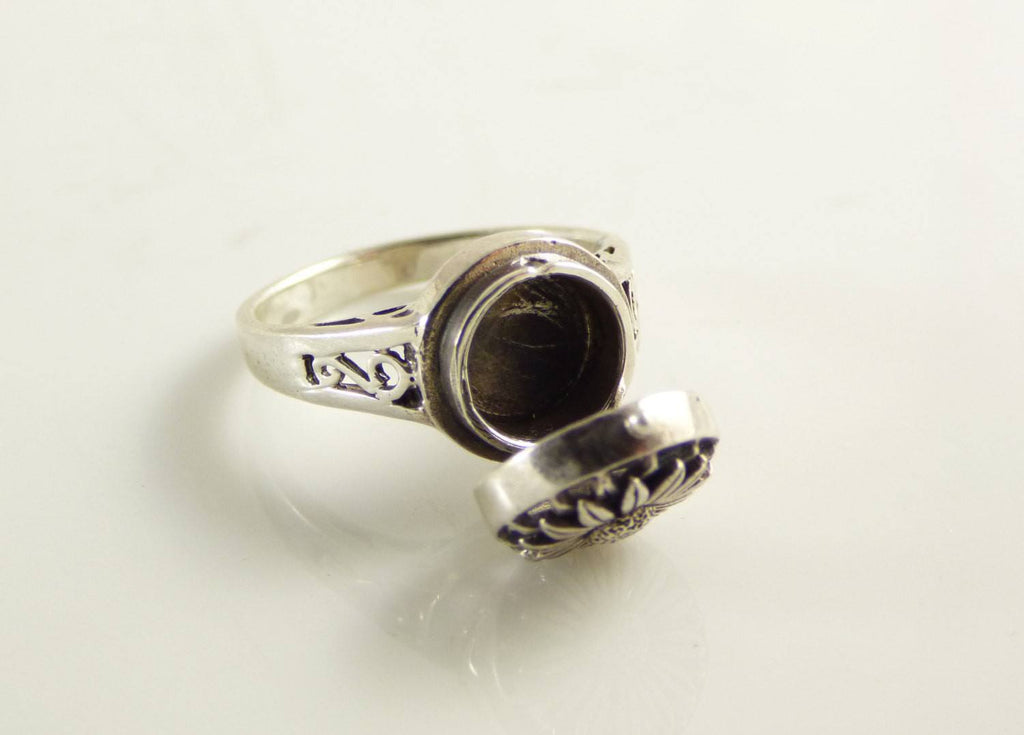 Vintage Sterling Peter Stone Daisy Poison Ring, Pill Box Ring - Vintage Lane Jewelry