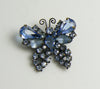 Weiss Blue Glass and Rhinestone Butterfly Brooch - Vintage Lane Jewelry
