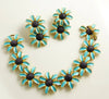 Judy Lee Enamel Daisy Flower Bracelet and clip earrings - Vintage Lane Jewelry