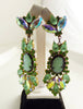 Czech Mint Green Glass Rhinestone Cameo Clip Earrings - Vintage Lane Jewelry