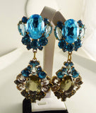 Blue and Gray Czech Glass Clip Earrings - Vintage Lane Jewelry