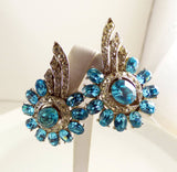 Blue Ice Rhinestone Clip Earrings - Vintage Lane Jewelry
