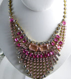 Czech Glass Rhinestone Pink Hot Pink Necklace - Vintage Lane Jewelry