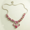 Vintage Bogoff Hot Pink Rhinestone Flower Necklace - Vintage Lane Jewelry