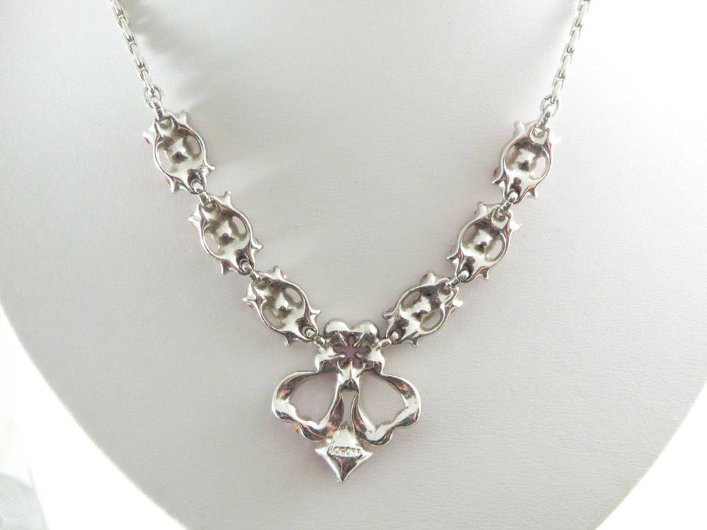 Vintage Bogoff Hot Pink Rhinestone Flower Necklace - Vintage Lane Jewelry