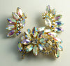 Borealis Rhinestone Floral Demi Parure, Clip Earrings, AB Rhinestones - Vintage Lane Jewelry