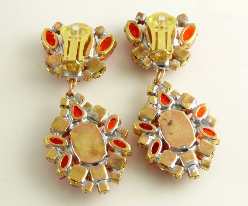 Czech Glass Ruby Red Clip Earrings - Vintage Lane Jewelry