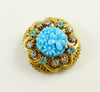 Florenza Blue Molded Floral Glass Rhinestone Brooch - Vintage Lane Jewelry