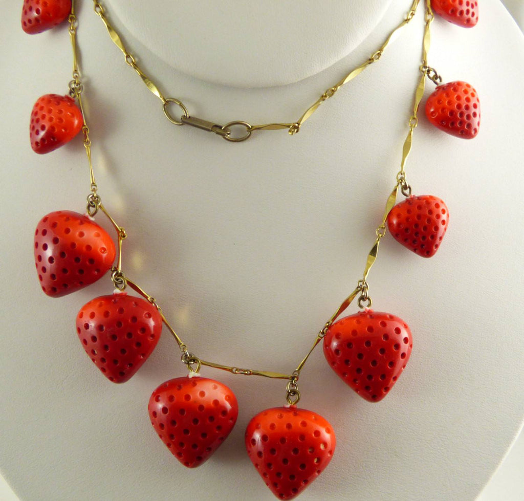 Vintage Hobe Glass Strawberry Necklace - Vintage Lane Jewelry