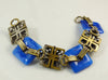 Czech Deco Nouveau Star Sapphire Glass Brass Bracelet - Vintage Lane Jewelry