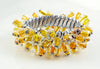 Vintage Signed Japan Topaz, Yellow Crystal Cha Cha Bangle Expansion Bracelet - Vintage Lane Jewelry