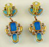 Czech Neon Blue Clip Earrings - Vintage Lane Jewelry