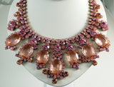 Pink Czech Glass Statement Necklace and Clip earrings - Vintage Lane Jewelry
