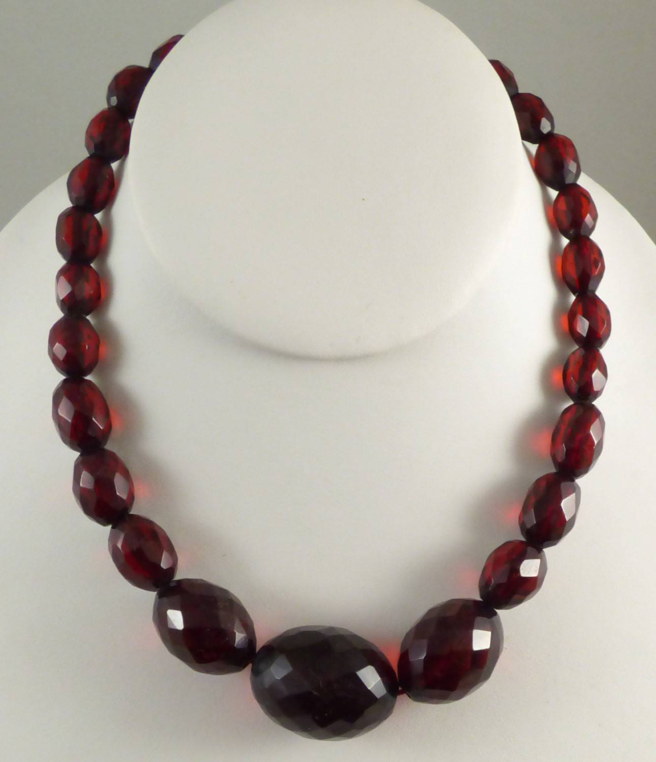 Cherry Bakelite Graduated Bead Necklace, Art Deco - Vintage Lane Jewelry