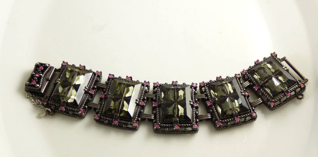 Sarah Coventry Midnight Magic Art Glass Panel Bracelet - Vintage Lane Jewelry