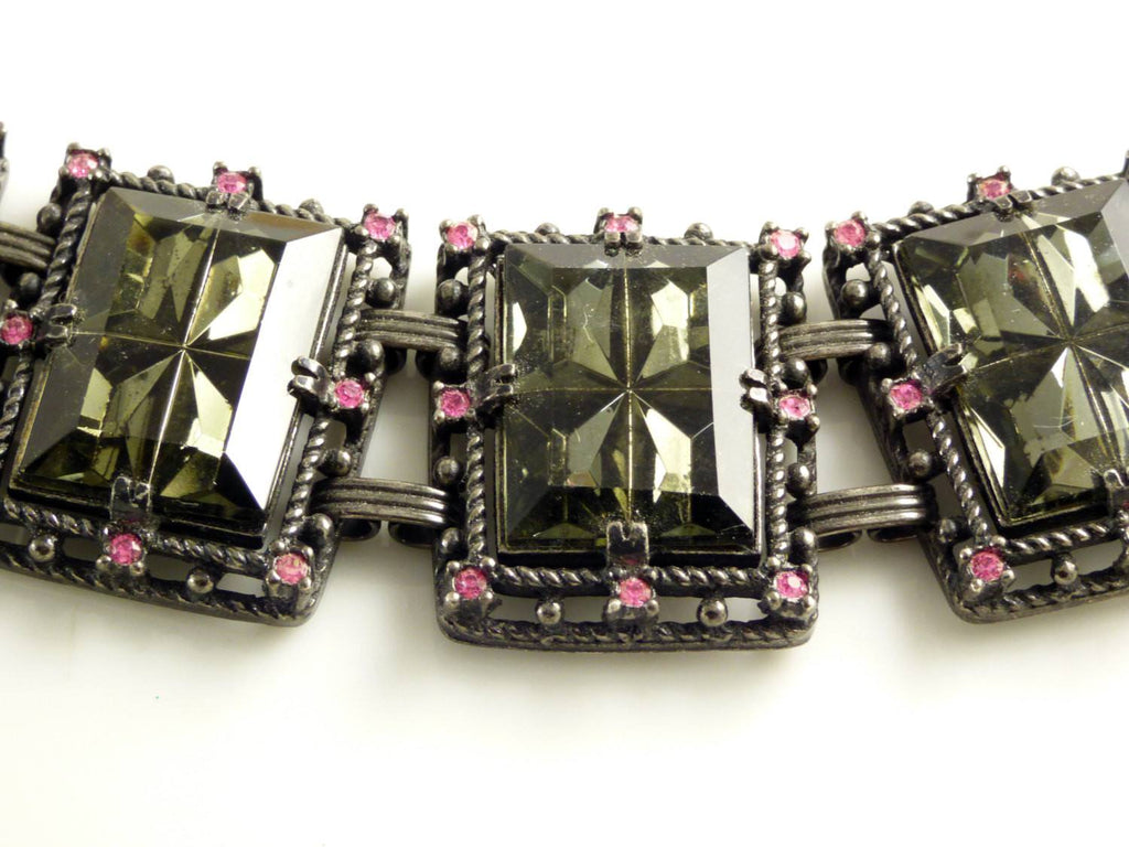 Sarah Coventry Midnight Magic Art Glass Panel Bracelet - Vintage Lane Jewelry