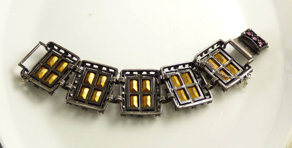 Sarah Coventry Midnight Magic Art Glass Panel Bracelet - Vintage Lane Jewelry