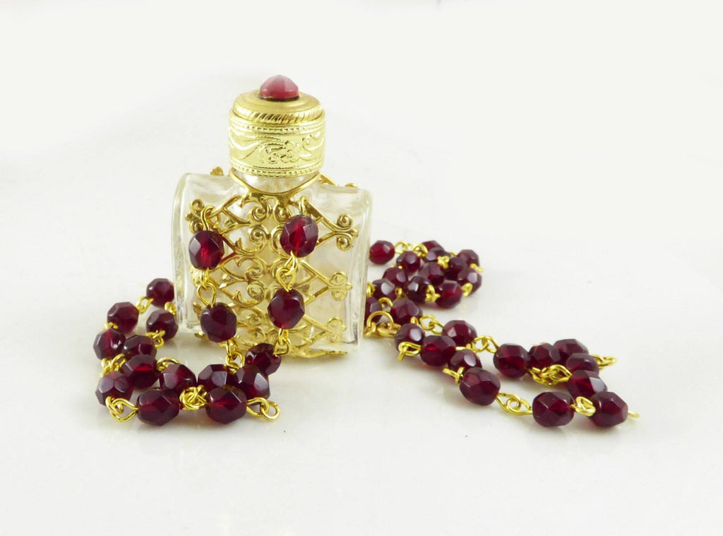 Vintage Czech Glass Filigree Perfume Bottle Necklace - Vintage Lane Jewelry
