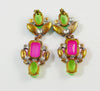 Czech Multicolored Pastel Neon Pierced Earrings - Vintage Lane Jewelry