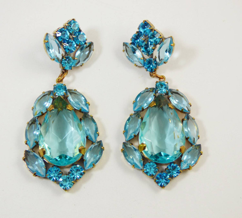Home / earrings / Aqua Czech Glass Huge Dangling Pierced Earrings