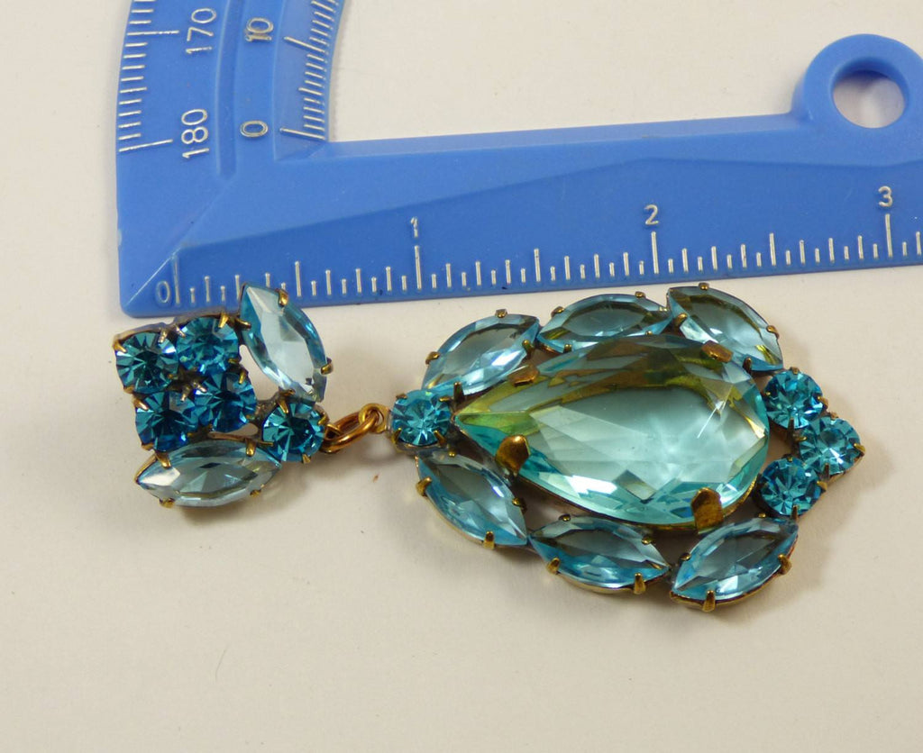 Aqua Czech Glass Huge Dangling Pierced Earrings - Vintage Lane Jewelry