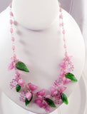 Murano Dusty Pink Glass Birds and Leaves Necklace - Vintage Lane Jewelry
