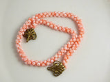 Vintage Angel Skin Coral Peanut Shaped Beads, Antique Brass Clasp - Vintage Lane Jewelry