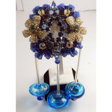 Stanley Hagler Blue Glass Bead and Rhinestone Hand Blown Glass Massive Pin Brooch - Vintage Lane Jewelry