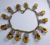 Statement Necklace Czech Glass Large Amber Stones Clear Rhinestones - Vintage Lane Jewelry