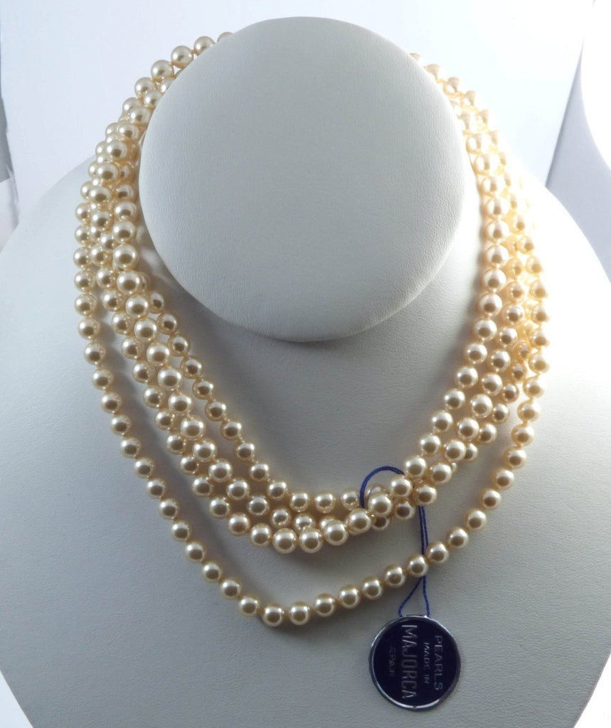 Majorca Pearls Opera Length 6mm hand knotted, Made in Spain - Vintage Lane Jewelry