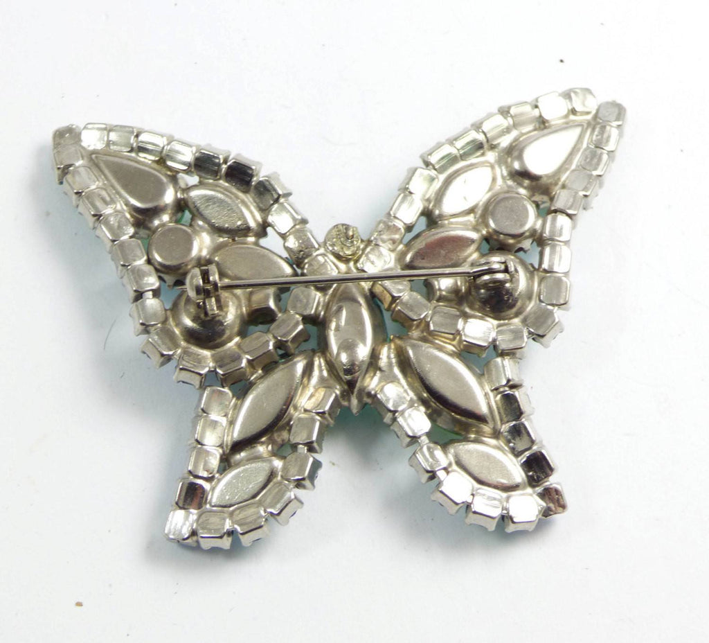 Vintage Weiss Rhinestone Butterfly Brooch, Blue, Green and AB Stones - Vintage Lane Jewelry
